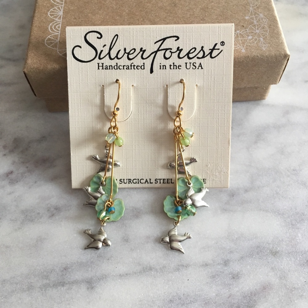 Birds Soaring 18k on Surgical Steel Wire Earrings